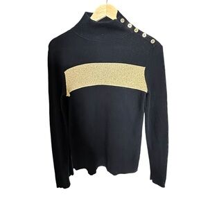 Lauren Ralph Lauren Black &Gold Ribbed Long Sleeve Mock Turtle Neck Sweater sz M